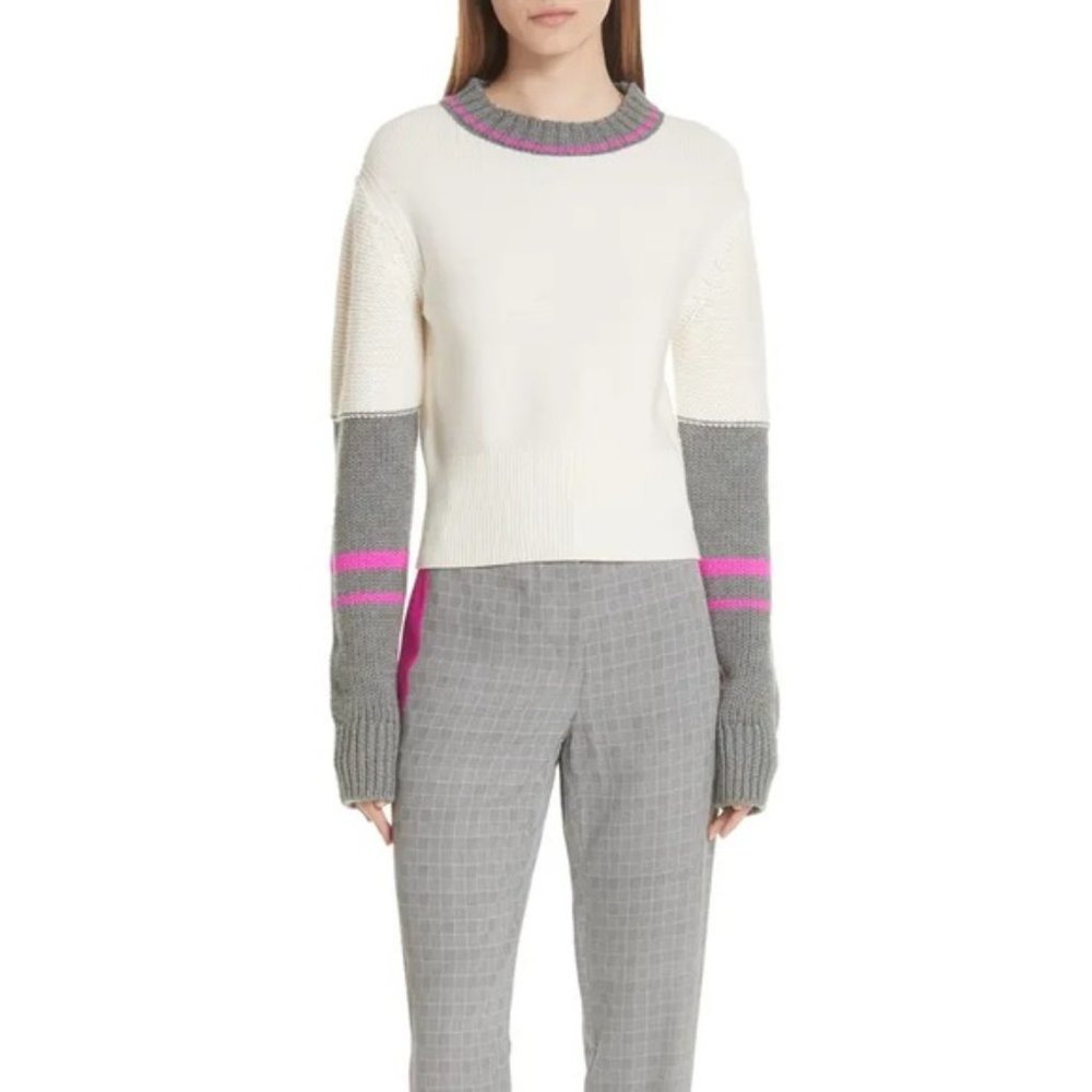 Grey Jason Wu Colorblock Wool Sweater - image 1